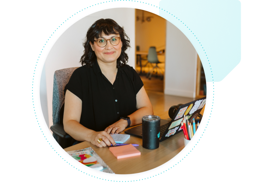 tagline image woman at laptop