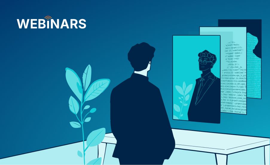 Illustration of masculine presenting person looking into a set of mirrored screens