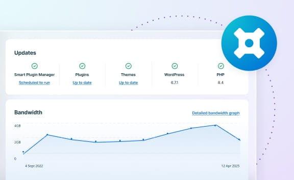 Graphic depicting WP Engine managed hosting dashboard with the managed hosting platform icon