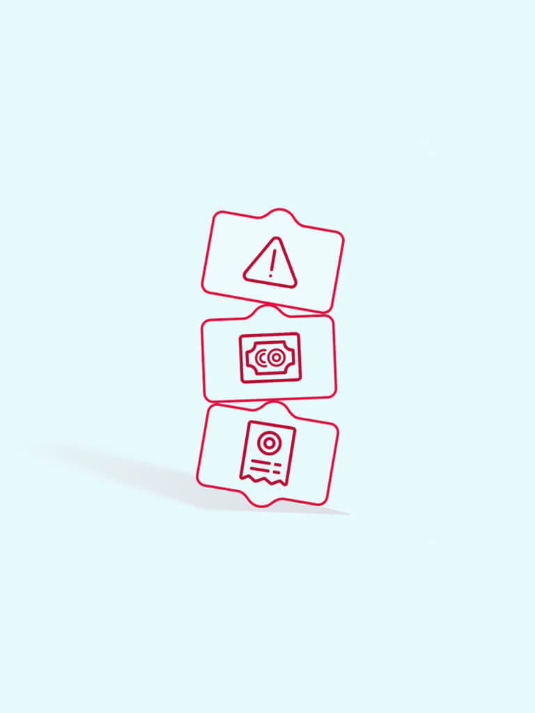 Illustration of warning, money, and billing icons stacked