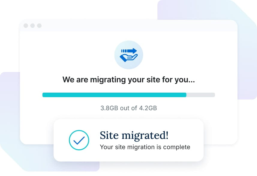 UI elements depicting a successful site migration
