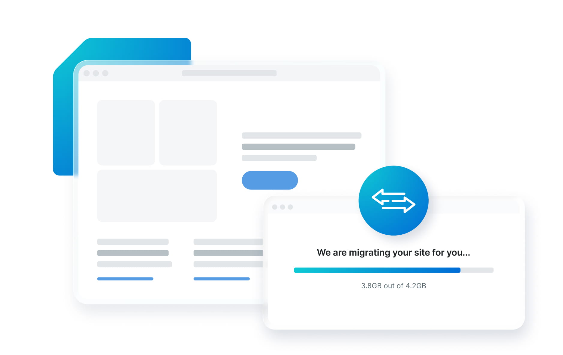 Graphic depicting a site being automatically migrated with the Automatic Migrate tool