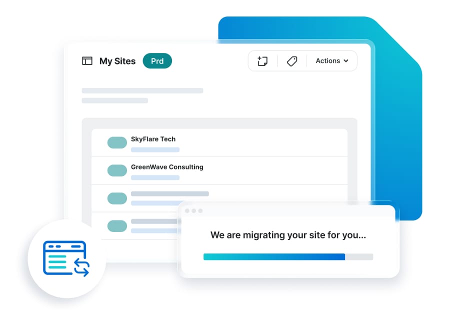 WP Engine's site window shows a site migration in progress