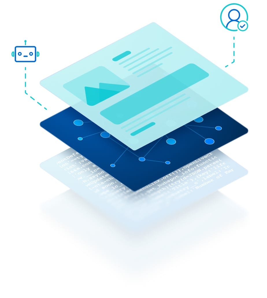 An abstract illustration depicting human and agentic layers in a website