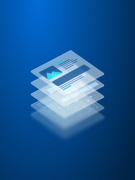 Illustration of web pages stacked on top of each other on a blue gradient background
