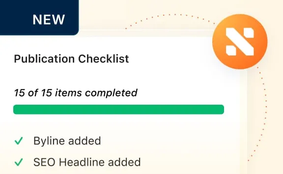 Graphic depicting a publishing tool with the WP Engine Newsroom platform icon with "new" badge