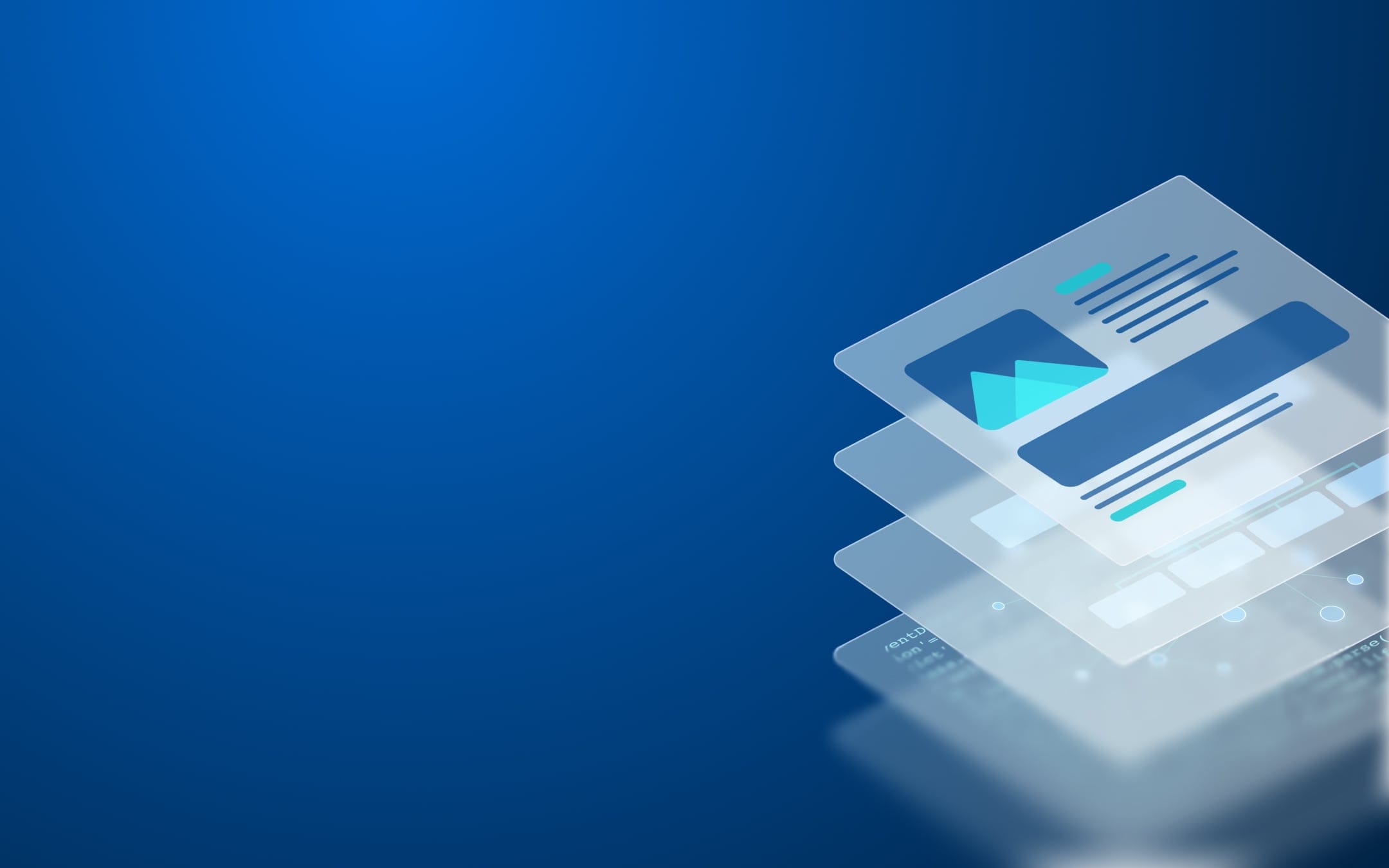 Illustration of web pages stacked on top of each other on a blue gradient background
