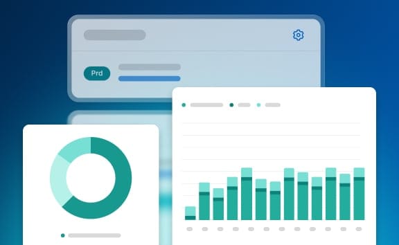 Illustration of Sites UI with pie chart and bar graph overlaid