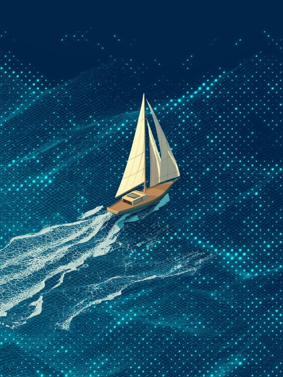 Illustration of a sailboat on choppy waters